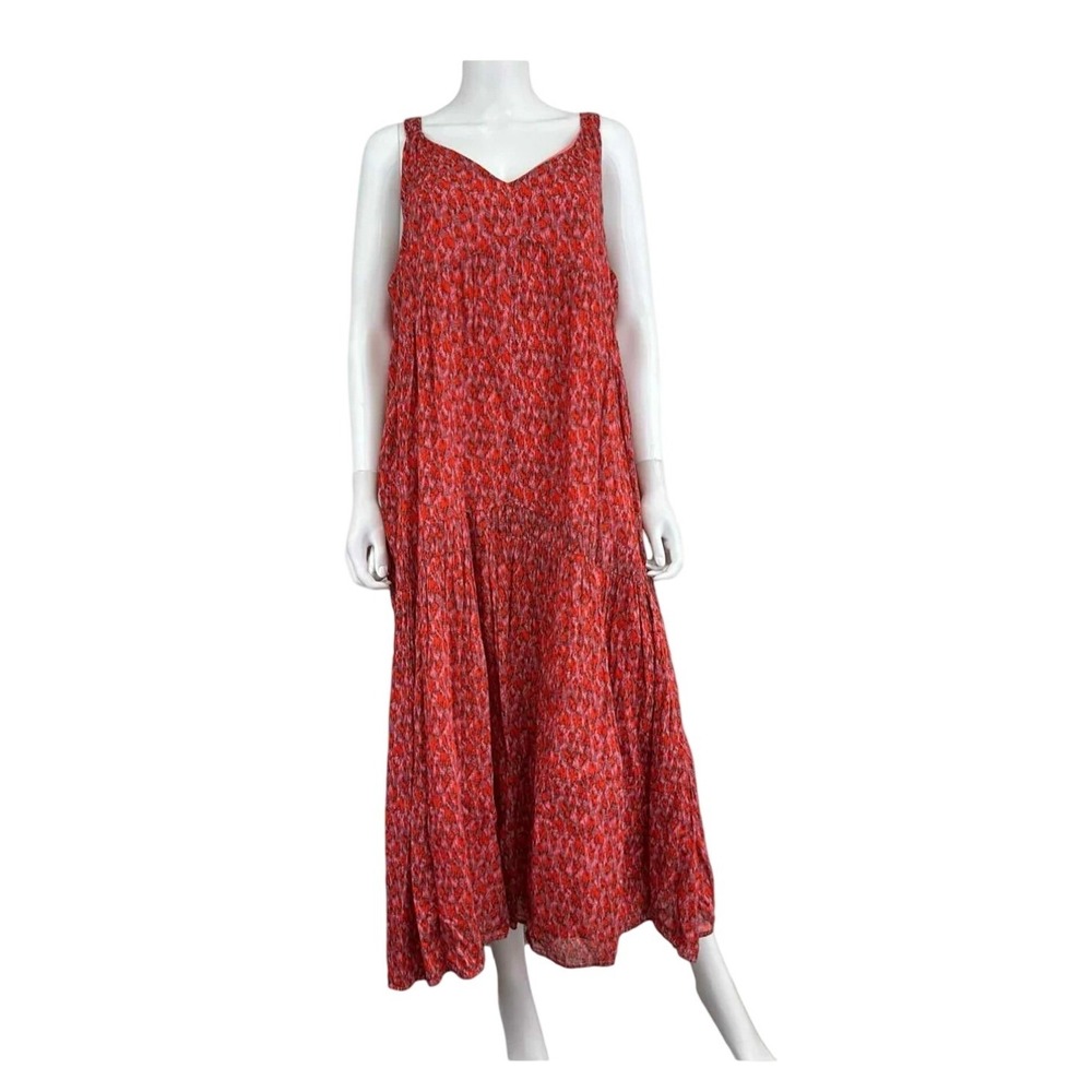 Joie Tea Rose Abstract Ikat Cotton Tiered Maxi Dress XXL, Boho Cottage Prairie